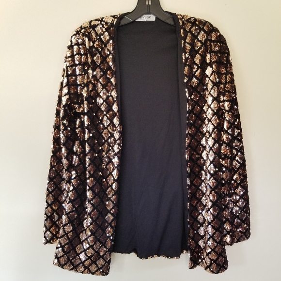 Nwt Revolve WYLDR Cross Fire Sequin Blazer in Copper Padded Shoulder Size Small - Picture 8 of 8
